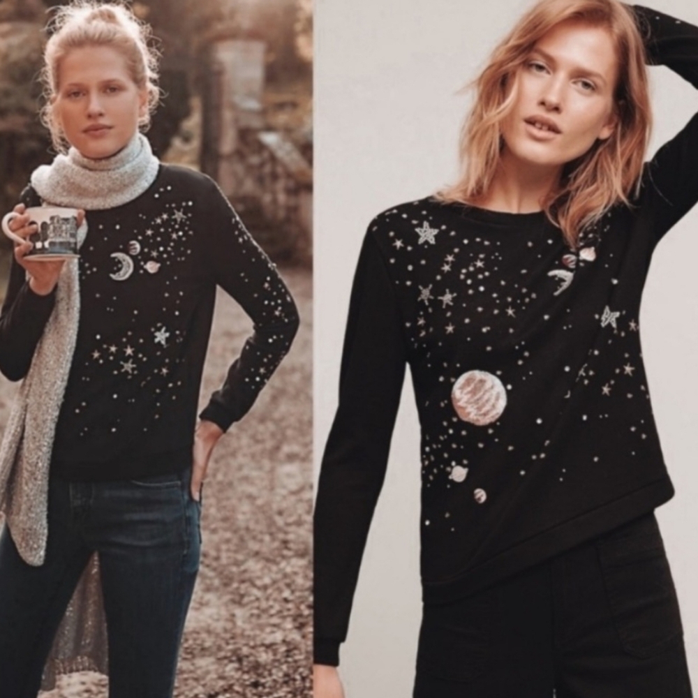Celestial Embellished Black Sweater - Women